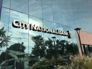 Storefront metal channel letter signs of City National Bank