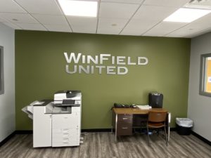Channel letters for office wall logo